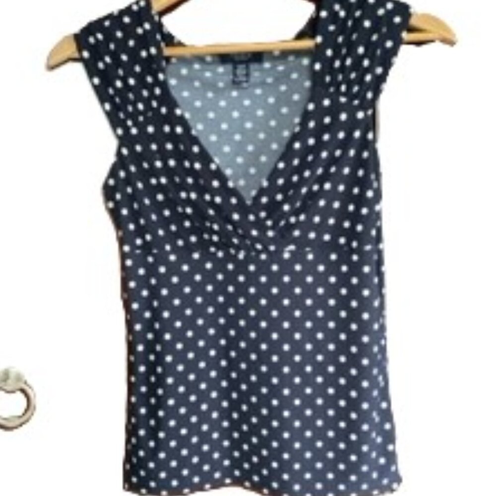 Chaps Navy Blue Polka Dot Tank, Size Small